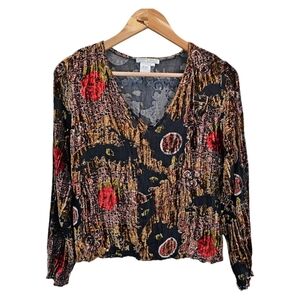 Alberto Makali Women Silk Blend Boho Chic Velvet Mesh VNeck Top Large Whimsigoth